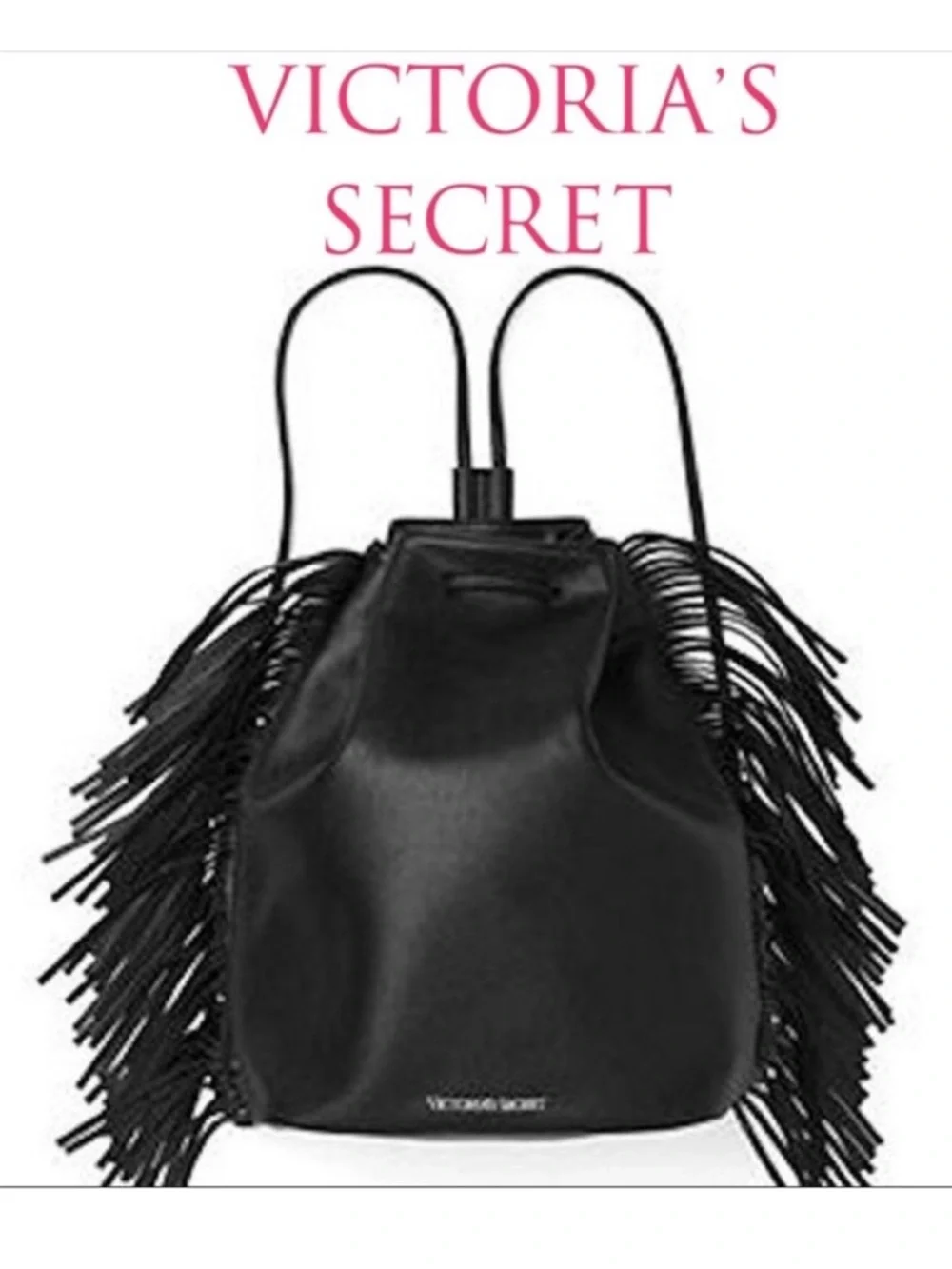 Victorias Secret Black Fringe Backpack Faux Leather